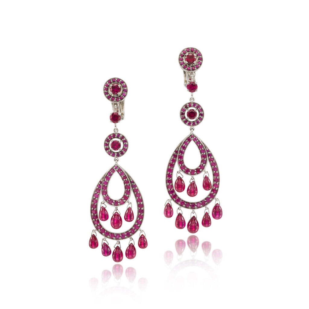 View full screen - View 1 of Lot 23. Ruby Pendent Earclips.