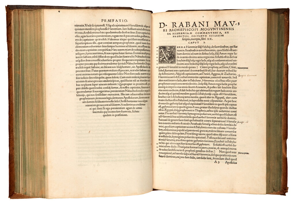 View full screen - View 1 of Lot 209. Hrabanus Maurus, Commentaria in Hieremiam, Basel, 1534, pigskin binding, Passau-Munich provenance.