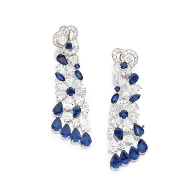 View full screen - View 1 of Lot 269. Graff | Pair of Sapphire and Diamond 'Nuage Flower' Pendant-Earclips.