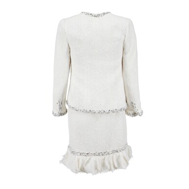 Chanel | by Karl Lagerfeld White Boucle Jacket Edged with Braid, Chanel | by Karl Lagerfeld White Boucle Jacket Edged with Braid,