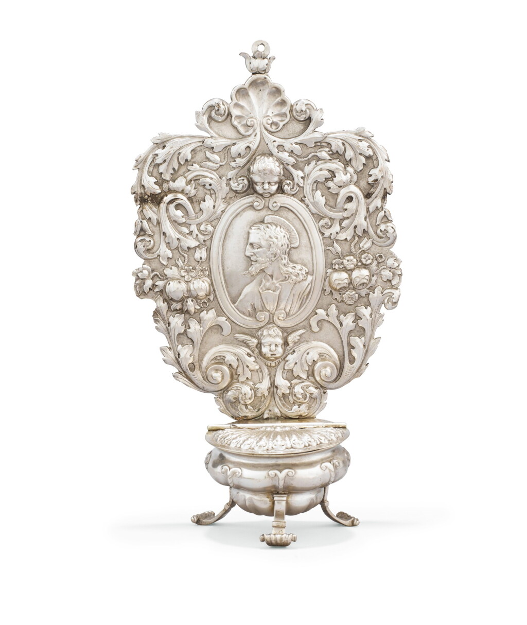 View full screen - View 1 of Lot 183. A SILVER WATER-STOUP, BY SILVERSLITH CF, AIX LA CHAPELLE, CIRCA 1720 | BÉNITIER EN ARGENT, PAR ORFÈVRE CF, AIX LA CHAPELLE, VERS 1720.