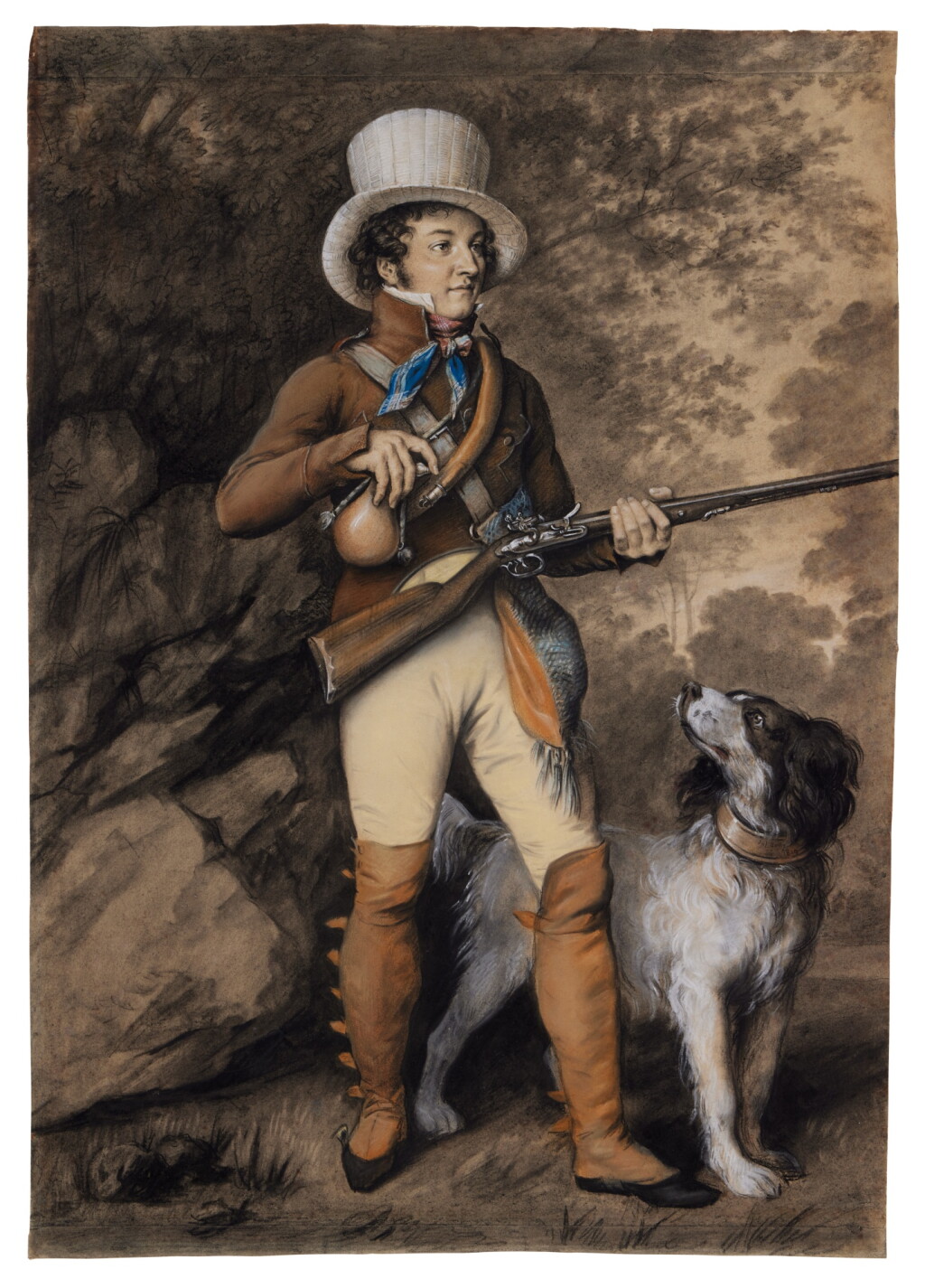 Voir en plein écran - Voir 1 du lot 36. Portrait of a hunter and his dog.