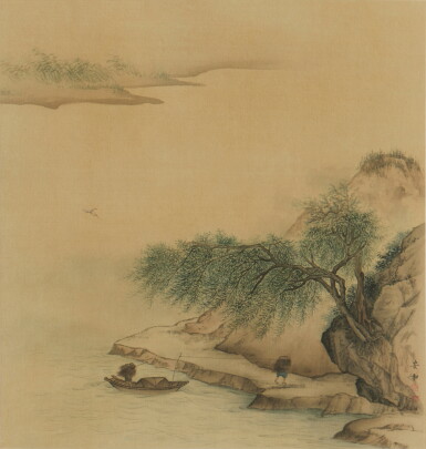 View full screen - View 1 of Lot 202. An He (An Ho), Coming Ashore, ink and color on silk, framed .