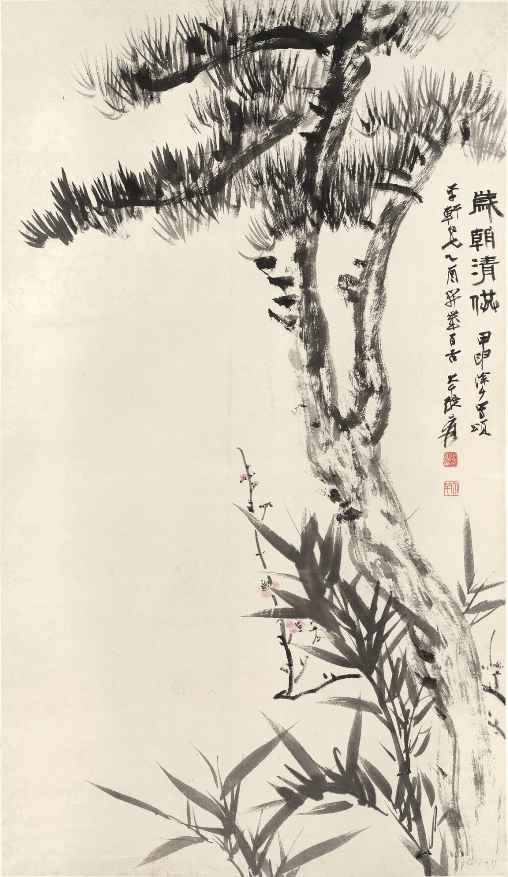 View full screen - View 1 of Lot 3074. 張大千 歲朝清供 | Chang Dai-chien, Plum Blossoms and Bamboo by Pine.