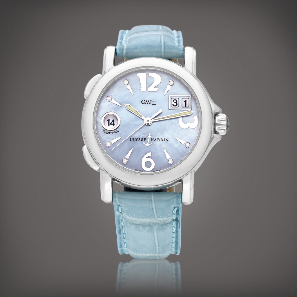 全萤幕检视 - 查看872San Marco GMT, Reference 223-22 | A stainless steel and diamond-set dual time zone wristwatch with date and mother-of-pearl dial, Circa 2004 | 雅典 | San Marco GMT 型號223-22 | 精鋼鑲鑽石兩地時間腕錶,備日期顯示及珠母貝錶盤,約2004年製的1