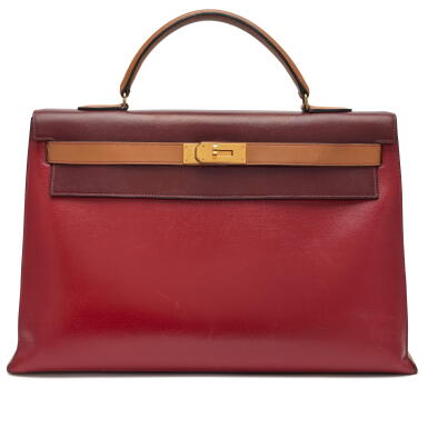 View full screen - View 1 of Lot 59. Vintage Rouge H, Rouge Vif and Natural Box Kelly 40 Sellier Gold Hardware, 1994.