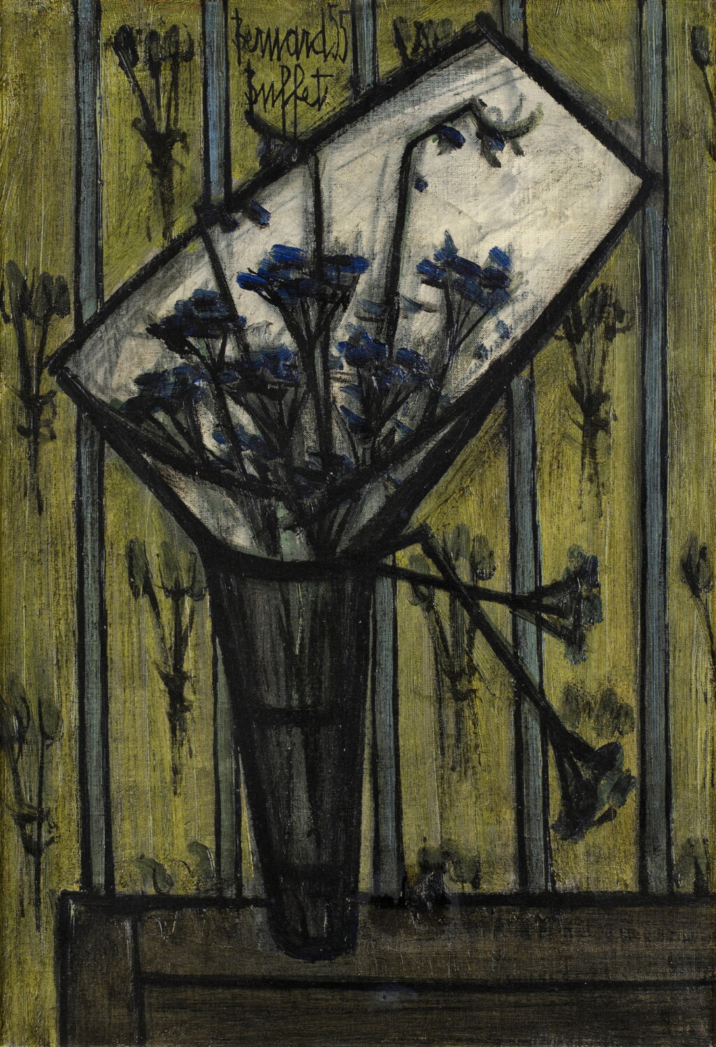 View full screen - View 1 of Lot 2170. Bouquet de fleurs dans un vase, fond vert.