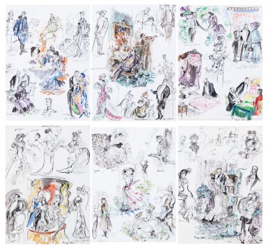 View full screen - View 1 of Lot 133. Scènes de la "Recherche du temps perdu" de Marcel Proust. 6 planches de dessins originaux.