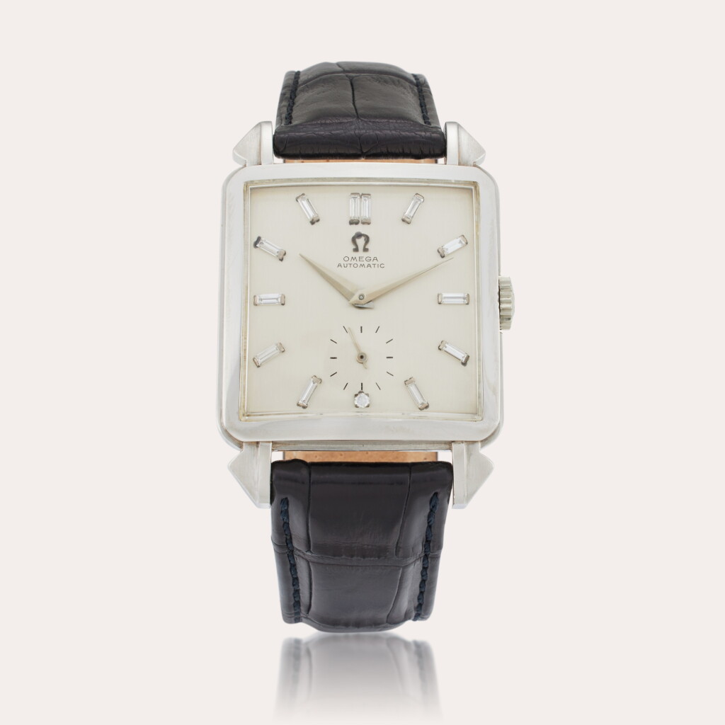 View full screen - View 1 of Lot 196. Reference 3903 Cioccolatone | A rare platinum and diamond-set automatic wristwatch, Circa 1950.