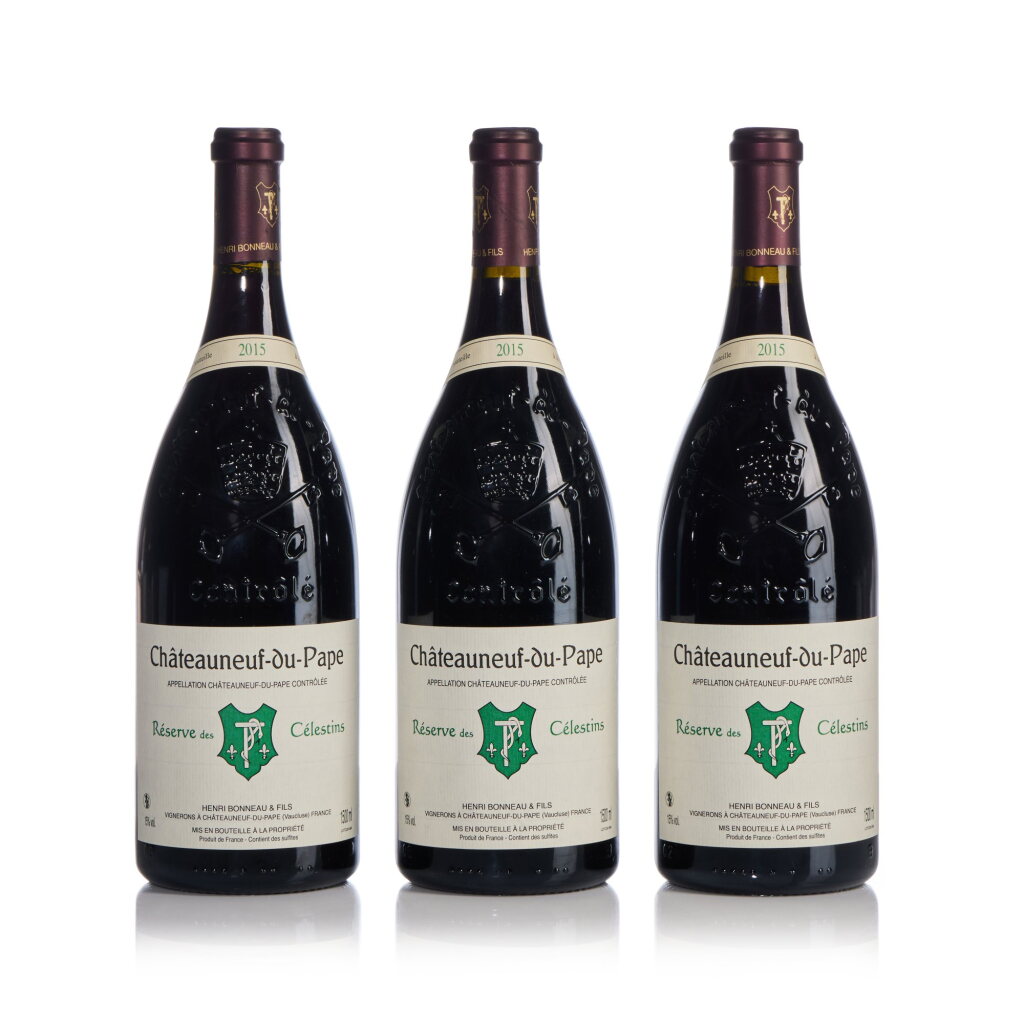 View full screen - View 1 of Lot 543. Châteauneuf du Pape Rouge, Réserve des Célestins 2015 Henri Bonneau (6 MAG).