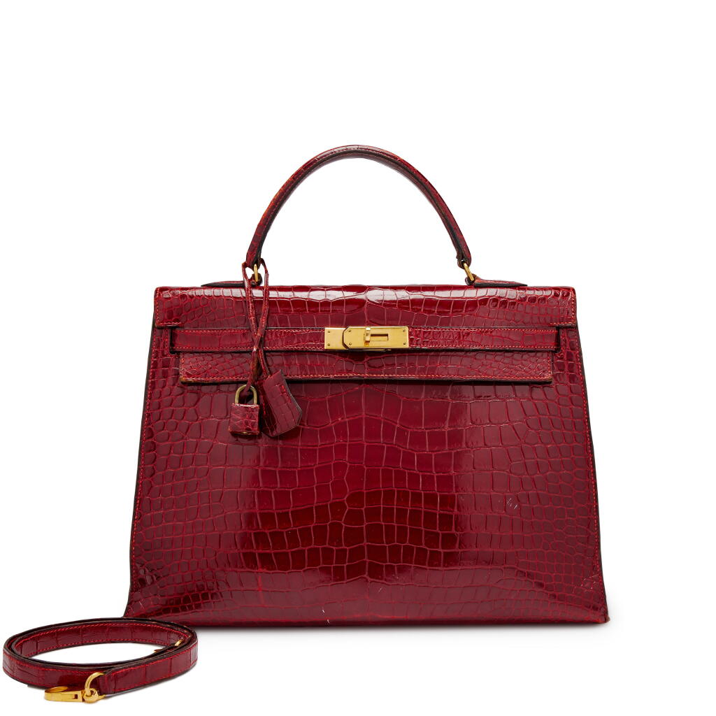 View full screen - View 1 of Lot 1215. Rouge Vif Shiny Crocodile Kelly Sellier 35 Gold Hardware, 1983.