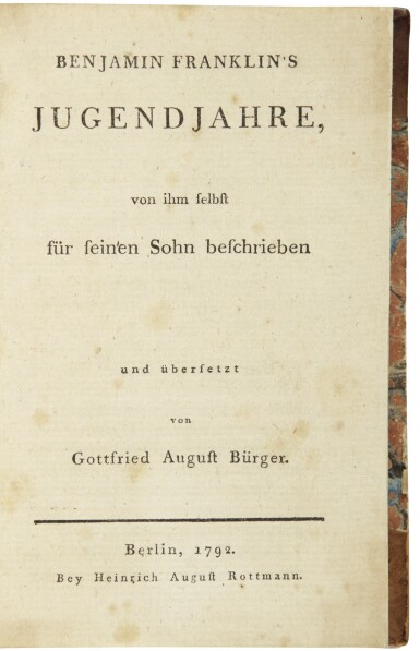 View full screen - View 1 of Lot 2244. 2 works by or about Franklin: Benjamin Franklin's Jugendjahre, 1792 & Cheminée Économique, 1786..