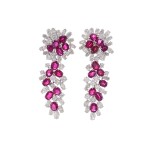 Pair of ruby and diamond earrings