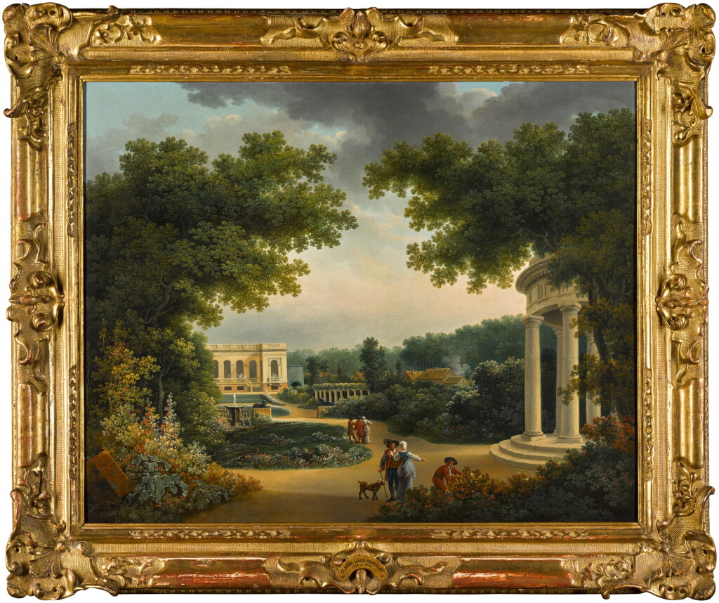 View full screen - View 1 of Lot 15. A formal garden with figures by a rotunda, a villa beyond.