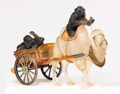 View full screen - View 1 of Lot 38. Citrine, Diamonds and Gold Monkey and Camel Procession.