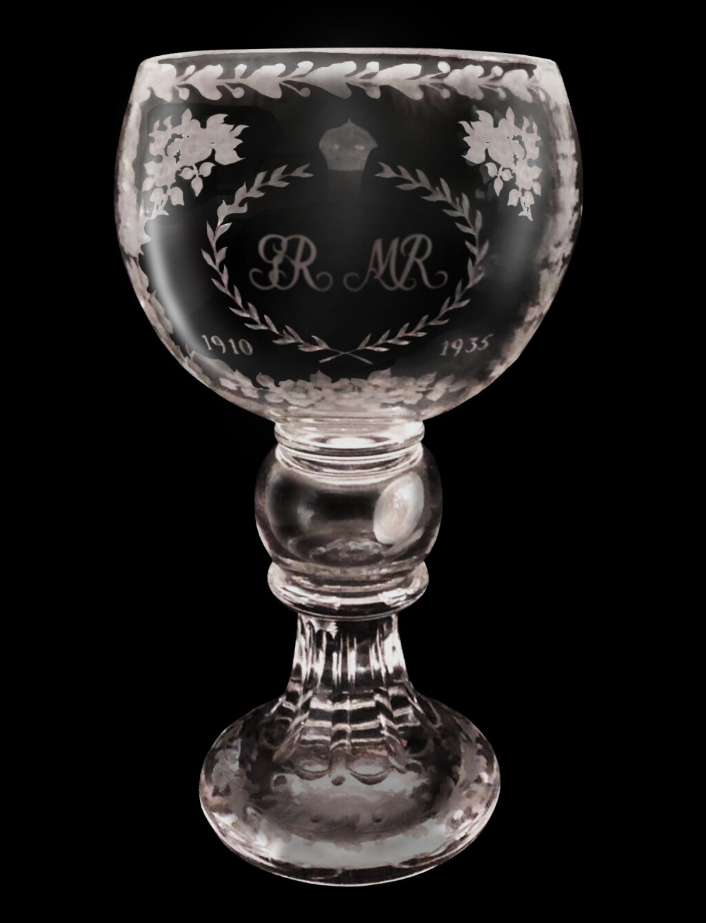 View full screen - View 1 of Lot 5. An engraved glass vase celebrating the Silver Jubilee of George V and Queen Mary, 1935.
