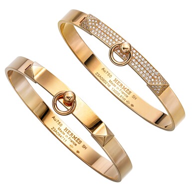 View full screen - View 1 of Lot 107. Set of Two 18K Rose Gold Collier de Chien Bracelets, ca. 2020 .