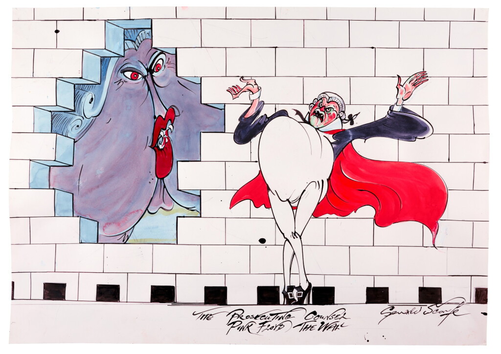 View full screen - View 1 of Lot 321. Gerald Scarfe | Pink Floyd – The Wall | 'The Prosecuting Counsel', ink and watercolour.