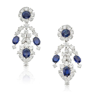 View full screen - View 1 of Lot 234. Sapphire and Diamond Earclips, France .