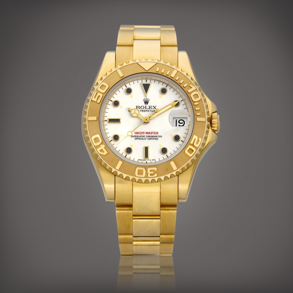 View full screen - View 1 of Lot 8742. Yacht-Master, Reference 68628 | A yellow gold wristwatch with date and bracelet, Circa 1995 | 勞力士 | Yacht-Master 型號68628 | 黃金鏈帶腕錶,備日期顯示,約1995年製.