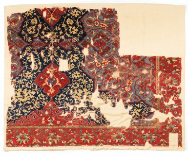 View full screen - View 1 of Lot 103. An Ouchak carpet fragment, Western Anatolia, probably late 16th century.