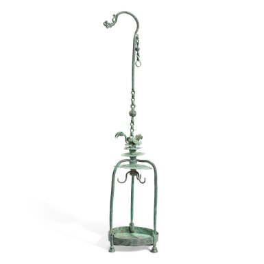 View full screen - View 1 of Lot 3029. A rare bronze 'bird' hanging oil lamp, Han - Six Dynasties | 漢至六朝 青銅鳥紋掛燈.