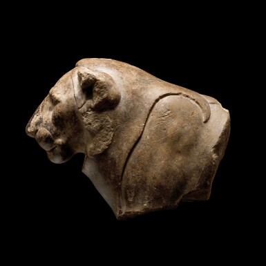 View full screen - View 1 of Lot 58. A FRAGMENTARY EGYPTIAN LIMESTONE FOREQUARTERS OF A LION, 30TH DYNASTY/EARLY PTOLEMAIC PERIOD, CIRCA 380-250 B.C..