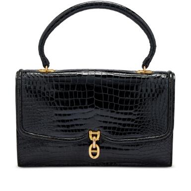 View full screen - View 1 of Lot 1204. Black Shiny Crocodile Sac Chaine d'Ancre Gold Hardware, 1970s.