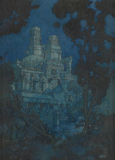 View full screen - View 1 of Lot 30. Dulac, Edmund | "The Palace that to Heav'n his pillars threw," original drawing from the Rubáiyát.