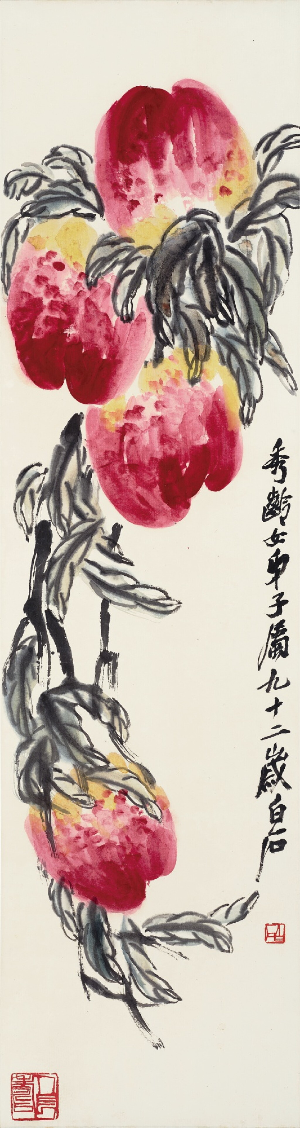 View full screen - View 1 of Lot 3057. 齊白石 壽桃 | Qi Baishi, Longevity Peaches.