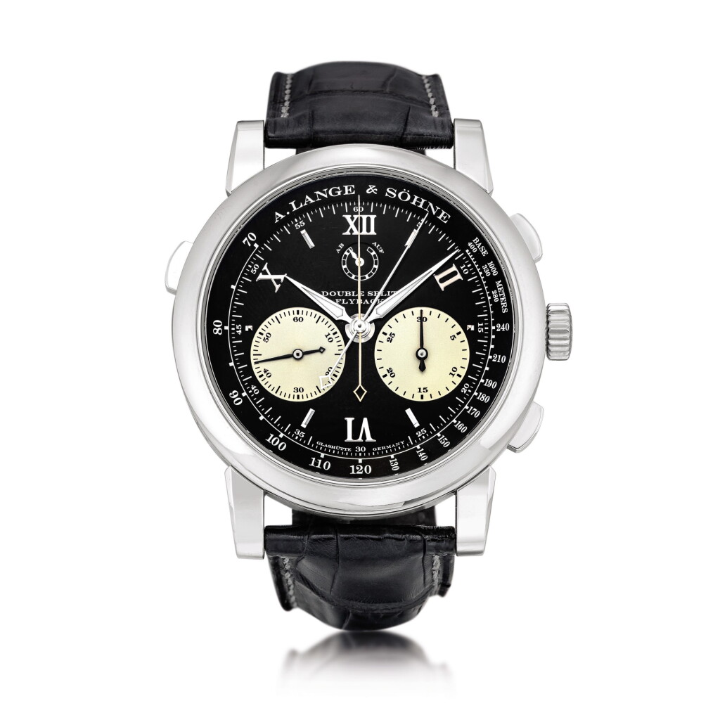 View full screen - View 1 of Lot 2024. A. Lange & Söhne | Saxonia Double Split Flyback, Reference 404.035F, A platinum double split chronograph wristwatch with power reserve indication, Circa 2009 | 朗格 | Saxonia Double Split Flyback 型號404.035F 鉑金追針計時腕錶,備動力儲備顯示,約2009年製.