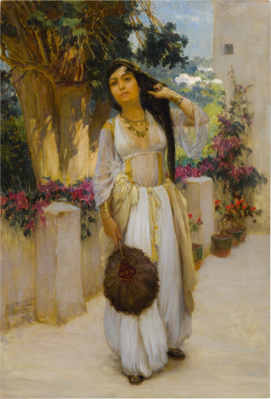 View full screen - View 1 of Lot 27. FREDERICK ARTHUR BRIDGMAN | WOMAN OF ALGIERS ON A BALCONY (A VARIANT).