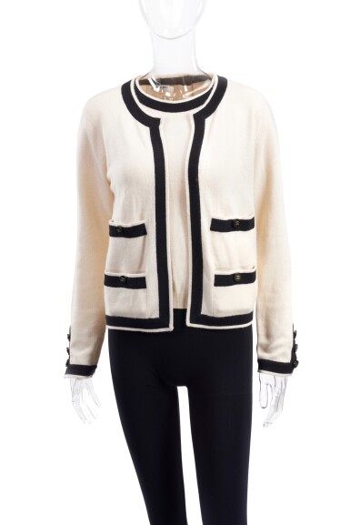 View full screen - View 1 of Lot 153. BLACK AND WHITE CACHEMIRE TWIN-SET, CHANEL.