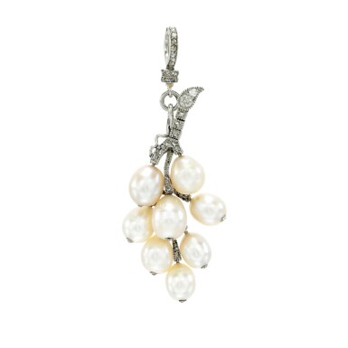 View full screen - View 1 of Lot 29. Natural pearl and diamond pendant , circa 1910.