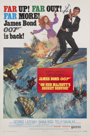 View full screen - View 1 of Lot 96. On Her Majesty's Secret Service (1969), style B poster, US, signed by George Lazenby.