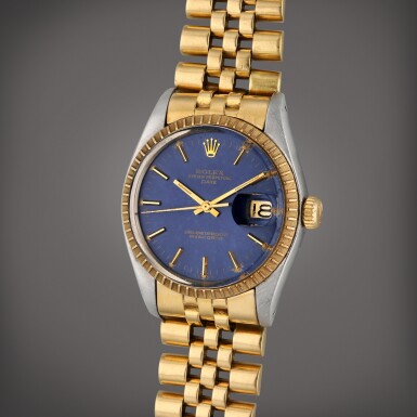 View full screen - View 1 of Lot 423. Reference 1505 Oyster Perpetual Date | A yellow gold and stainless steel automatic wristwatch with date and bracelet, Circa 1978 .
