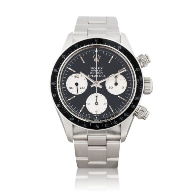 View full screen - View 1 of Lot 1004. Retailed by Tiffany & Co: Daytona, Ref. 6263 Chronographe bracelet en acier avec bracelet | Stainless steel chronograph wristwatch with bracelet Vers 1976 | Circa 1976.