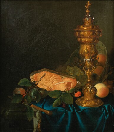View full screen - View 1 of Lot 33. JUSTUS JUNCKER | STILL LIFE WITH A CUP, A SALMON AND FRUITS.