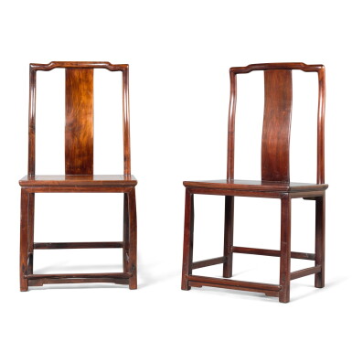 View full screen - View 1 of Lot 327. TWO HONGMU YOKEBACK CHAIRS, QING DYNASTY, 19TH CENTURY | 清十九世紀 紅木靠背椅一組兩件.