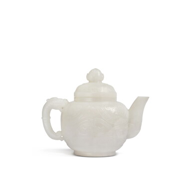 View full screen - View 1 of Lot 50. An archaistic white jade teapot and cover, 20th century .