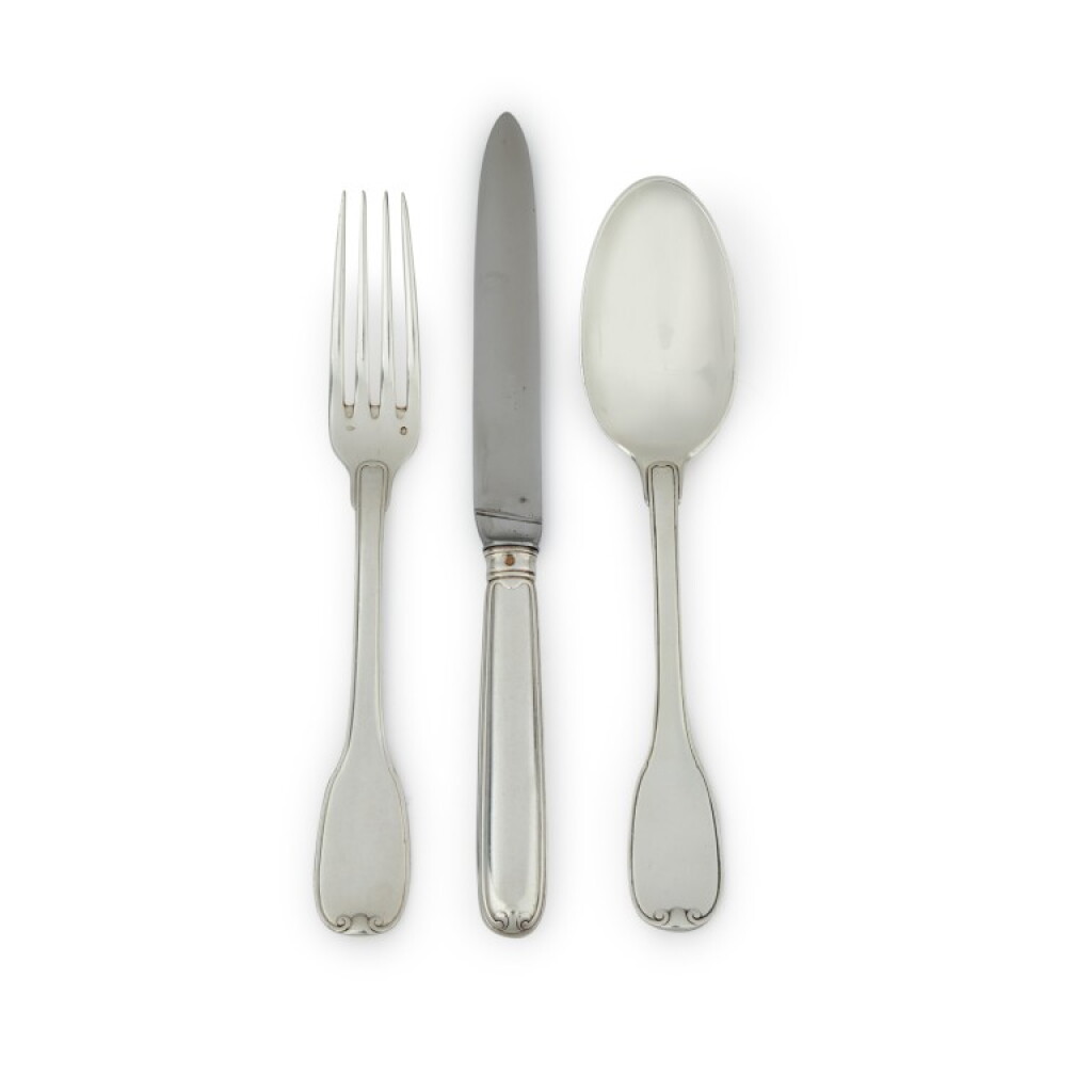 View full screen - View 1 of Lot 323. A French Silver Flatware Service, Puiforcat, Paris, 20th century.