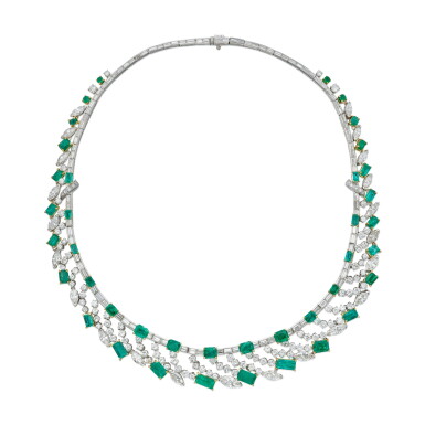 View full screen - View 1 of Lot 206. Emerald and Diamond Necklace.