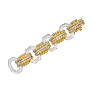 View full screen - View 1 of Lot 201. Gold, Rock Crystal and Diamond Bracelet.