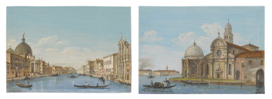 View full screen - View 1 of Lot 626. CARLO GRUBACS | A VIEW OF THE GRAND CANAL WITH SAN SIMEONE PICCOLO, VENICE; A VIEW OF SAN MICHELE IN ISOLA, VENICE.