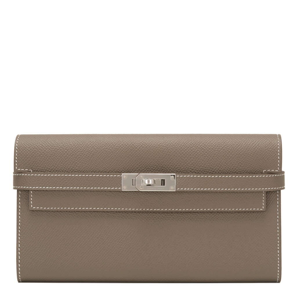 View full screen - View 1 of Lot 52. Hermès Etoupe Kelly Long Wallet of Epsom Leather with Palladium Hardware.