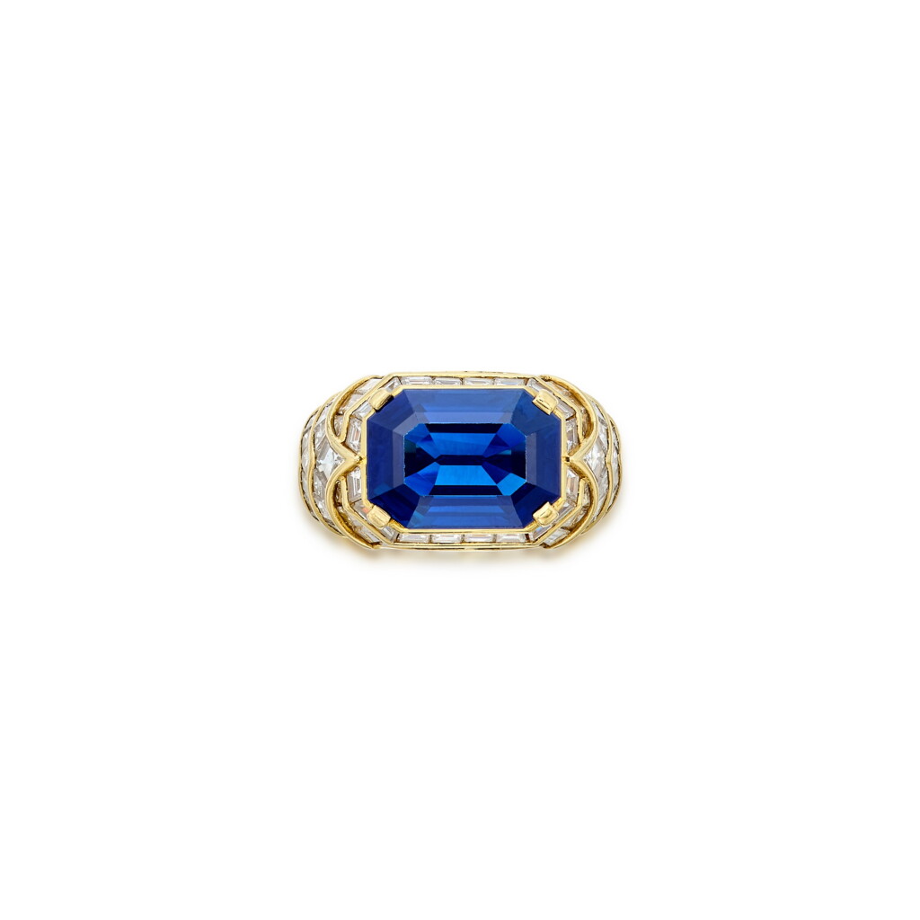 View full screen - View 1 of Lot 25. A Fine Gold, Sapphire and Diamond Ring, France.