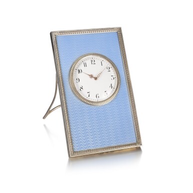 View full screen - View 1 of Lot 1022. A Fabergé silver-gilt and guilloché enamel desk clock, workmaster Henrik Wigström, St Petersburg, 1904-1908.