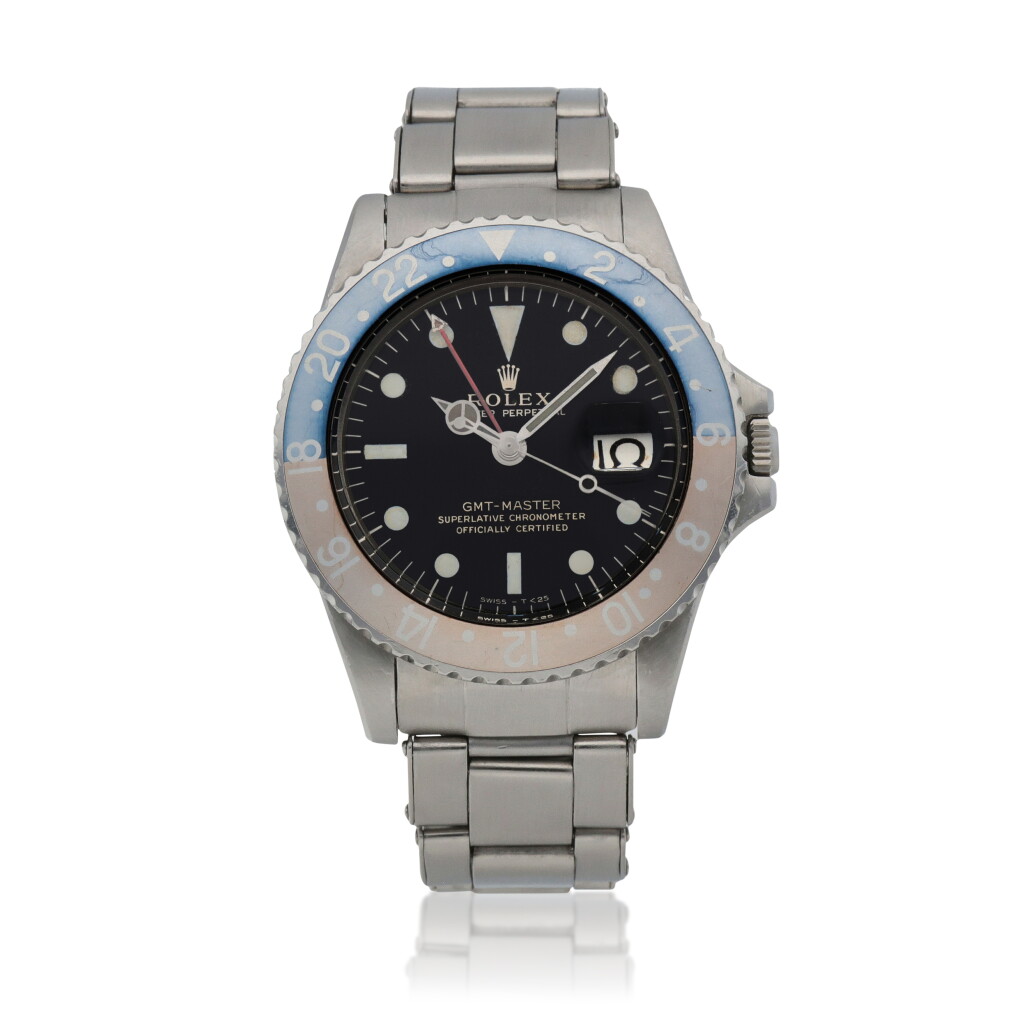 View full screen - View 1 of Lot 633. 'Pepsi' GMT Master, Ref. 1675 Stainless steel dual time zone wristwatch with date and bracelet Circa 1966.