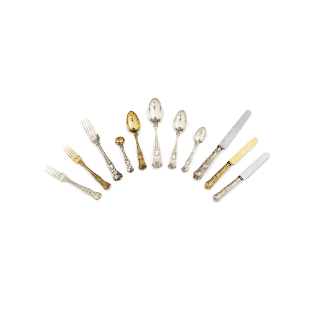 View full screen - View 1 of Lot 578. A silver and silver-gilt flatware service, George Adams for Chawner & Co., London, principally 1856, some pieces 1872.