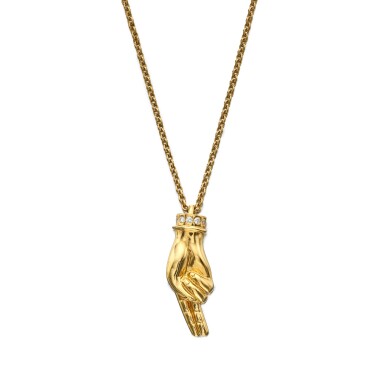 View full screen - View 1 of Lot 136. Gold and Diamond 'U' Pendant-Necklace.
